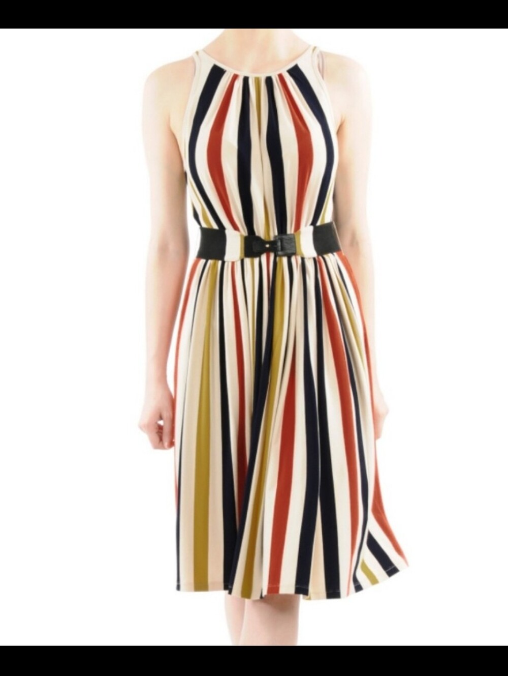 eshakti Plus Size Striped Jersey Midi Swing Dress 2X 20W With Pockets